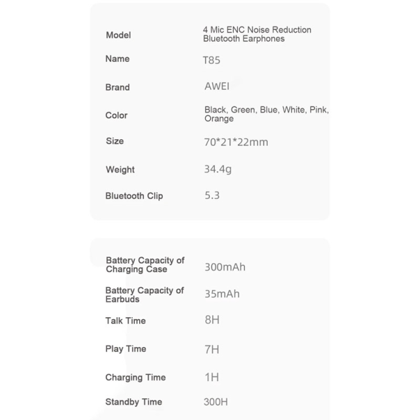 Bluetooth slušalice AirPhones Awei T85 ENC bele - 607760