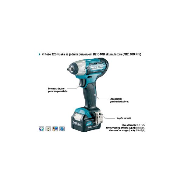 MAKITA Akumulatorski udarni odvijač 2x4,0 Ah TW140DSME - TW140DSME