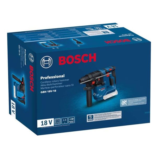 BOSCH Aku elektro-pneumatski čekić/bušilica GBH 18V-18 Solo; bez baterije i punjača 0611927000 - 0611927000