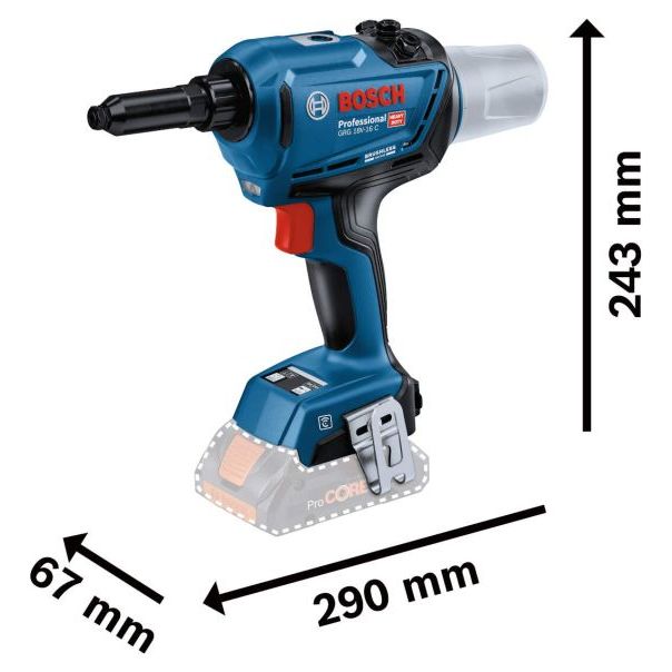 BOSCH Aku pištolj za pop nitne GRG 18V-16 C; 2 x GBA 18V 2,0 Ah + L-Boxx kofer 06019K5020 - 06019K5020