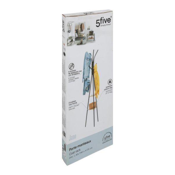 FIVE Čiviluk Jano 40x40x175cm metal/drvo, crna - 202355