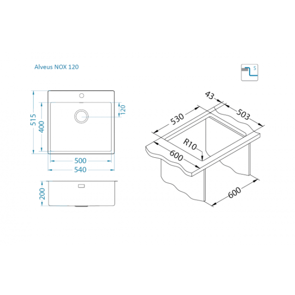 ALVEUS Sudopera Nox 120 fi 90 češljani inox - 1149937