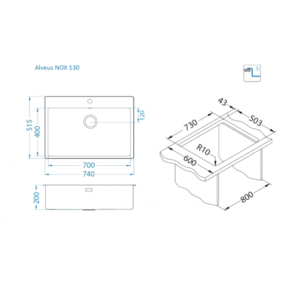 ALVEUS Sudopera Nox 130 fi 90 češljani inox - 1149938