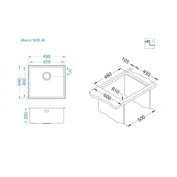 ALVEUS Sudopera Nox 40 fi 90 češljani inox - 1149925