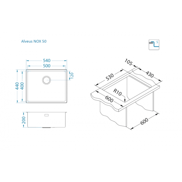 ALVEUS Sudopera Nox 50 fi 90 češljani inox - 1149926