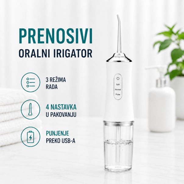 Oralni irigator za negu zuba, Beli - PLA-108