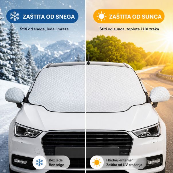 Zaštitna cerada za šoferšajbnu i retrovizore, aluminijumska, 145 × 225 cm, srebrna - SOP022