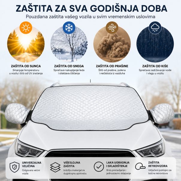 Zaštitna cerada za šoferšajbnu i retrovizore, aluminijumska, 145 × 225 cm, srebrna - SOP022