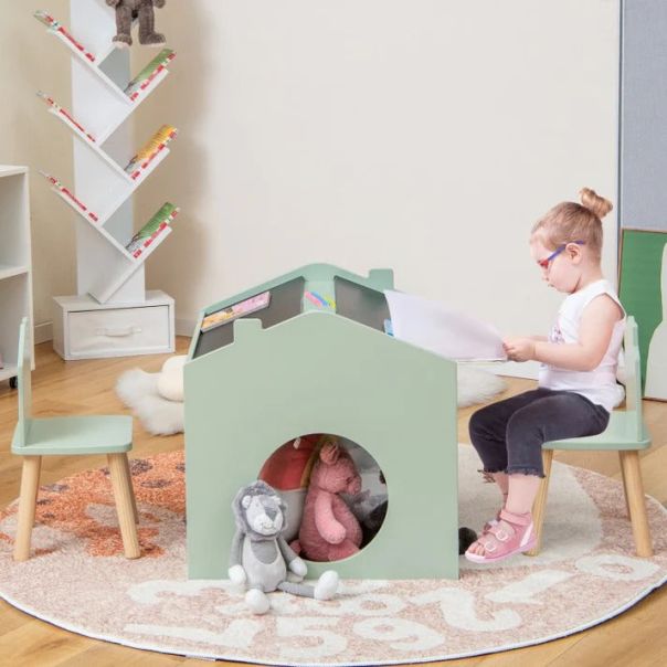 KINDER HOME Dečiji sto sa tablom - kućica sa 2 stolice - AT-BT-2311
