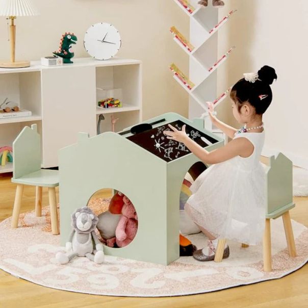 KINDER HOME Dečiji sto sa tablom - kućica sa 2 stolice - AT-BT-2311