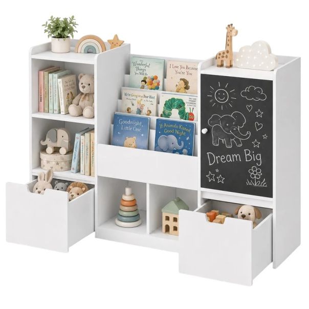KINDER HOME organizator za dečije igračke sa tablom, policom, 2 fioke i 6 pregrada, puno drvo i MDF - EP3235165