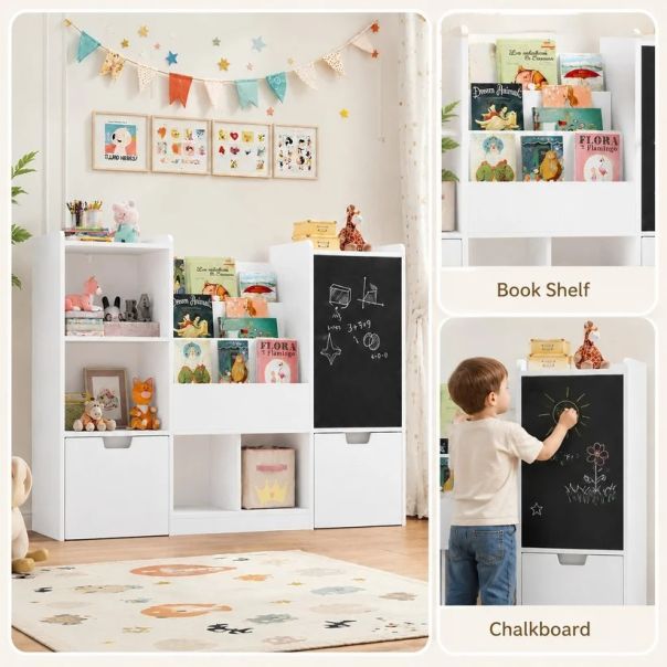 KINDER HOME organizator za dečije igračke sa tablom, policom, 2 fioke i 6 pregrada, puno drvo i MDF - EP3235165