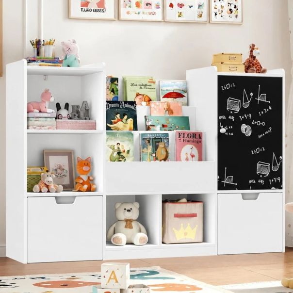KINDER HOME organizator za dečije igračke sa tablom, policom, 2 fioke i 6 pregrada, puno drvo i MDF - EP3235165