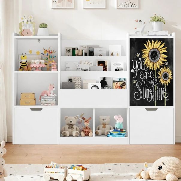 KINDER HOME organizator za dečije igračke sa tablom, policom, 2 fioke i 6 pregrada, puno drvo i MDF - EP3235165