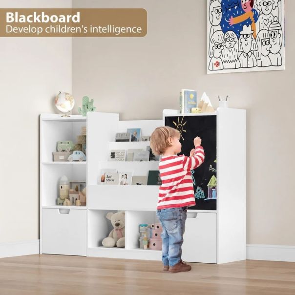 KINDER HOME organizator za dečije igračke sa tablom, policom, 2 fioke i 6 pregrada, puno drvo i MDF - EP3235165
