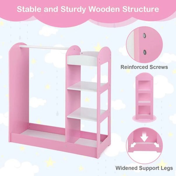 KINDER HOME Dečiji stalak za odeću sa ogledalom, roze - AT-DC-2108-P
