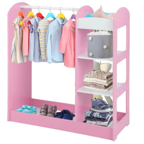 KINDER HOME Dečiji stalak za odeću sa ogledalom, roze - AT-DC-2108-P