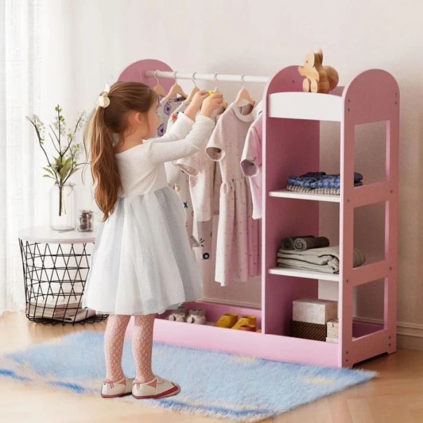 KINDER HOME Dečiji stalak za odeću sa ogledalom, roze - AT-DC-2108-P