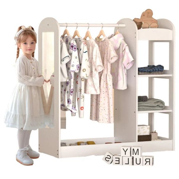 KINDER HOME Dečiji stalak za odeću sa ogledalom, bela - AT-DC-2108-V