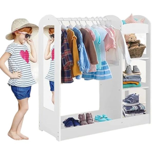 KINDER HOME Dečiji stalak za odeću sa ogledalom, bela - AT-DC-2108-V
