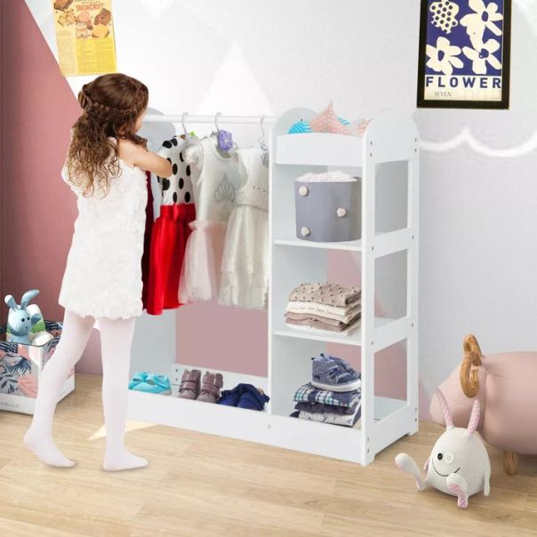 KINDER HOME Dečiji stalak za odeću sa ogledalom, bela - AT-DC-2108-V