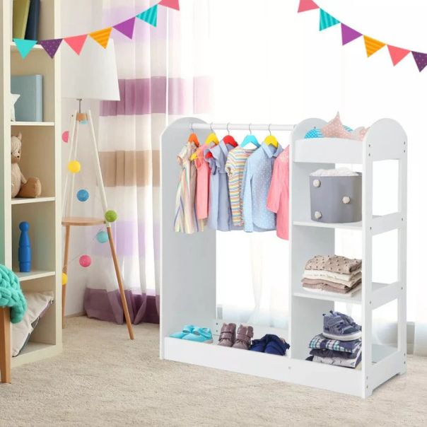 KINDER HOME Dečiji stalak za odeću sa ogledalom, bela - AT-DC-2108-V