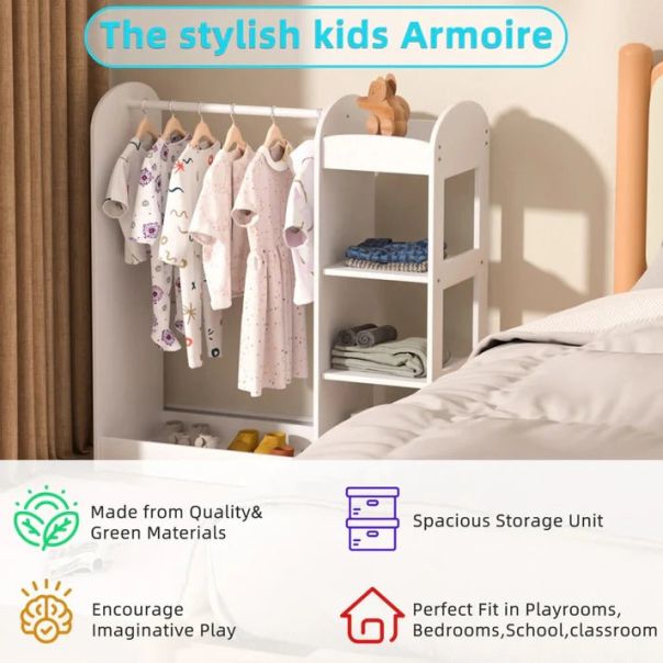 KINDER HOME Dečiji stalak za odeću sa ogledalom, bela - AT-DC-2108-V