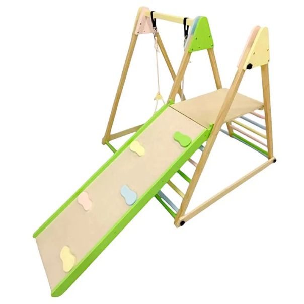 Dečiji drveni set KINDER HOME 4 u 1 – ljuljaška, tobogan, ram za penjanje i rampa za penjanje - AT-KF-2403