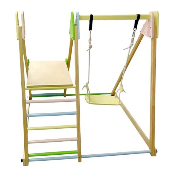 Dečiji drveni set KINDER HOME 4 u 1 – ljuljaška, tobogan, ram za penjanje i rampa za penjanje - AT-KF-2403