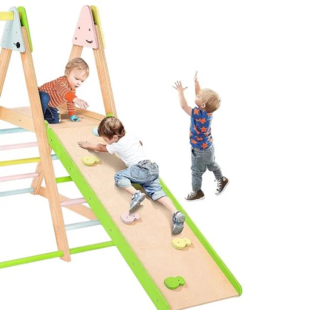 Dečiji drveni set KINDER HOME 4 u 1 – ljuljaška, tobogan, ram za penjanje i rampa za penjanje - AT-KF-2403