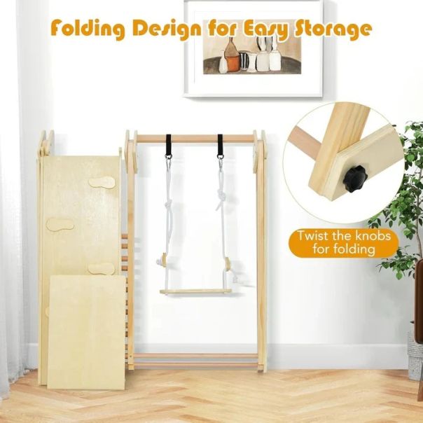 Dečiji drveni set KINDER HOME 4 u 1 – ljuljaška, tobogan, ram za penjanje i rampa za penjanje - AT-KF-2403