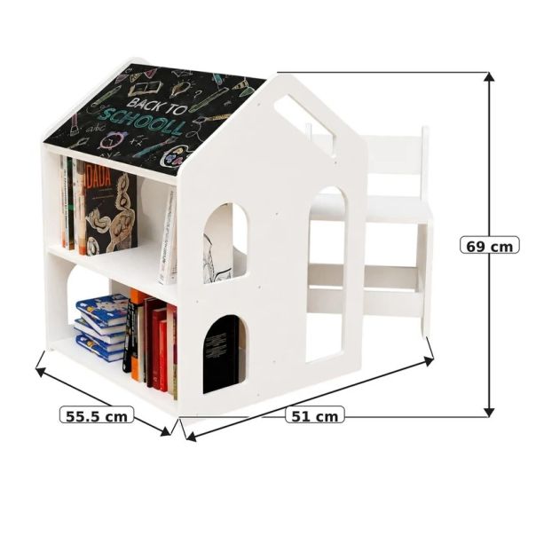 Dečiji radni sto KINDER HOME sa stolicom, policom i tablom, Montesori sto , beli, puno drvo - EP3231431