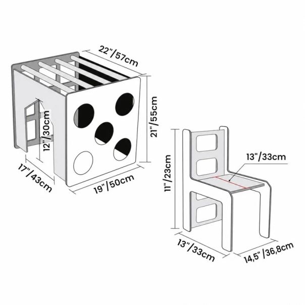 Montesori set 2 u 1 KINDER HOME, dečiji sto sa stolicom i kockom za penjanje, prirodno drvo - EP3231427