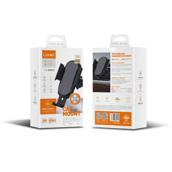 Auto držač za telefon LDNIO MW21 15W Wireless punjač - 617692