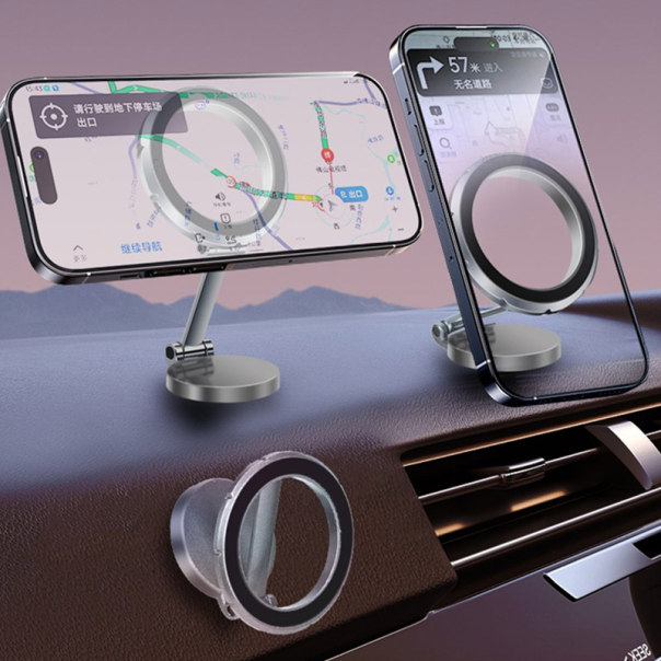 Auto držač za telefon magnetni sa rotacijom srebrni - 616729