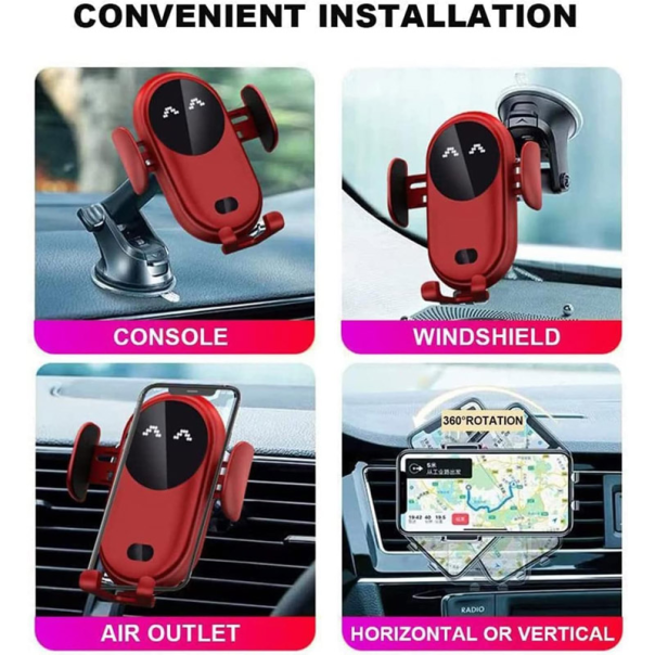 Auto držač za telefon (vakuum) S11 Plus Fashion sa bezicnim punjenjem crveni - 614456