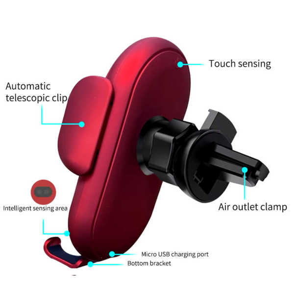 Auto držač za telefon (vakuum) S11 Plus Fashion sa bezicnim punjenjem crveni - 614456