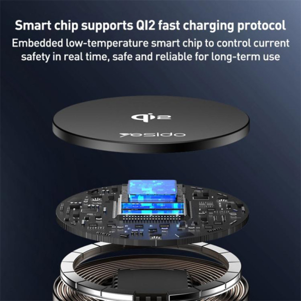 Auto držač za telefon YESIDO sa bezicnim punjenjem magnetni DS30 15W crni - 620572