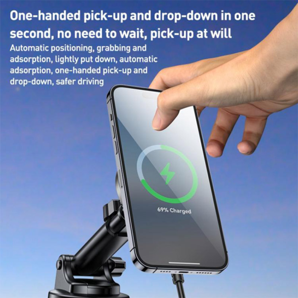 Auto držač za telefon YESIDO sa bezicnim punjenjem magnetni DS30 15W crni - 620572