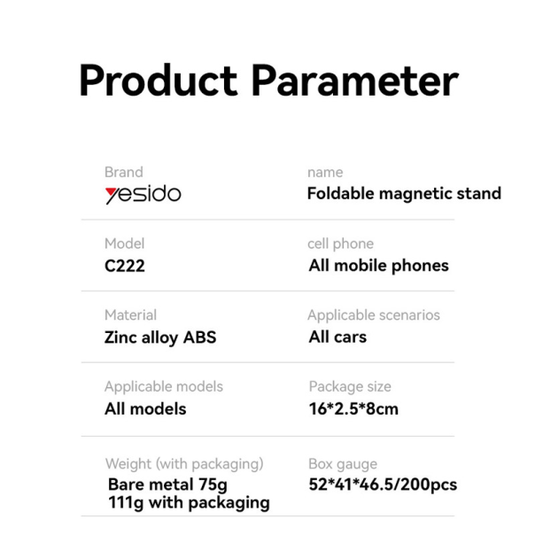 Auto držač za telefon YESIDO C222 crni - 620575