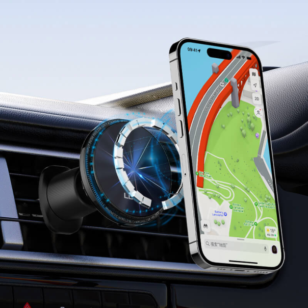 Auto držač za telefon magnetni za ventilaciju LDNIO sa bezicnim punjenjem 15W MA23 crni - 613495