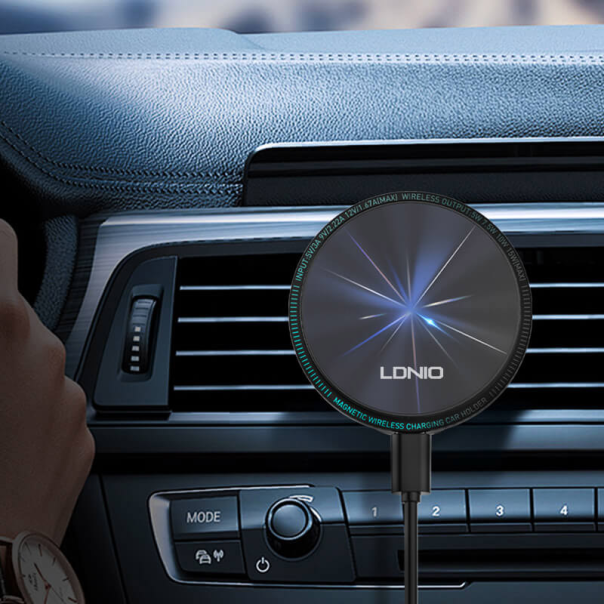 Auto držač za telefon magnetni za ventilaciju LDNIO sa bezicnim punjenjem 15W MA23 crni - 613495