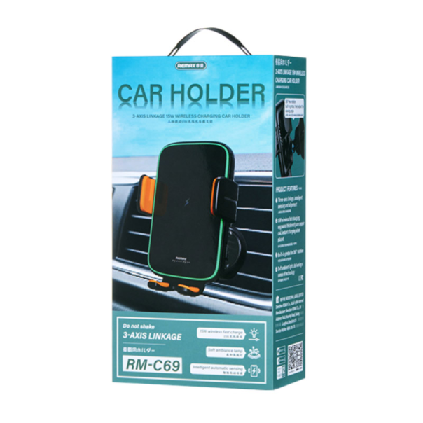 Auto držač za telefon za ventilaciju sa bezicnim punjenjem REMAX RM-C69 15W crni - 620555