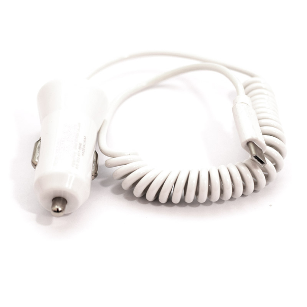 Auto punjač 2u1 (Type-C + USB slot) beli 1A. - 028405