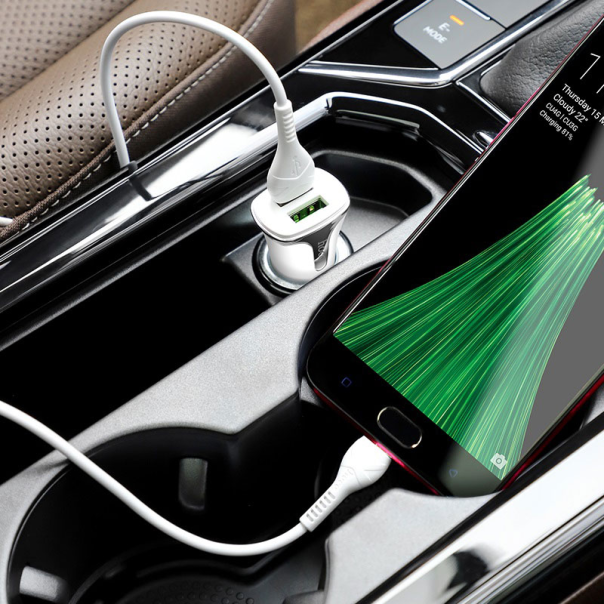 Auto punjac HOCO Z31 QC3.0 2xUSB sa micro USB kablom beli - 81720-1