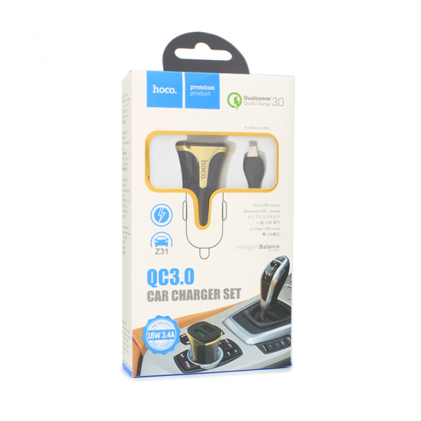 Auto punjac HOCO Z31 QC3.0 2xUSB sa micro USB kablom crni - 81719
