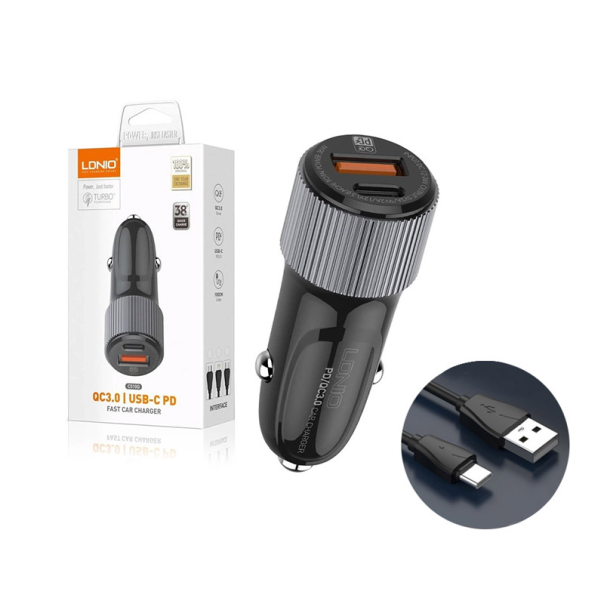 Auto punjač LDNIO C510Q/ QC3.0 38W (total) Type-C kabel crni - 600652