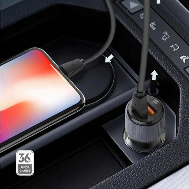 Auto punjač LDNIO C510Q PD/ QC3.0 38W (total) Type-C na iPhone Lightning kabel crni - 600651