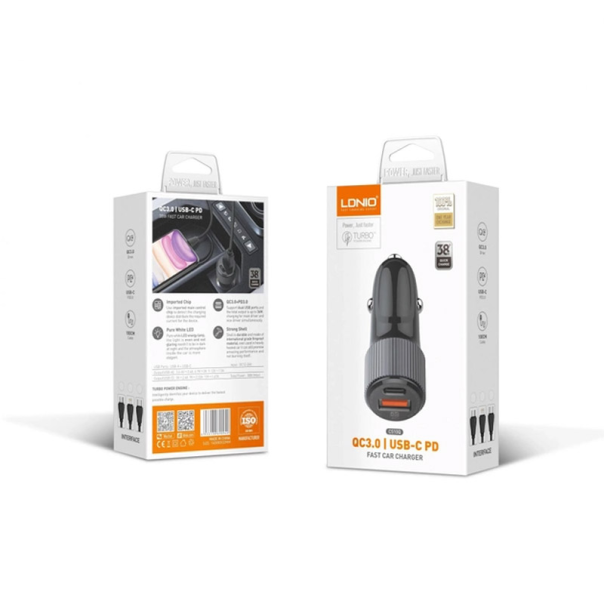 Auto punjač LDNIO C510Q PD/ QC3.0 38W (total) Type-C na iPhone Lightning kabel crni - 600651