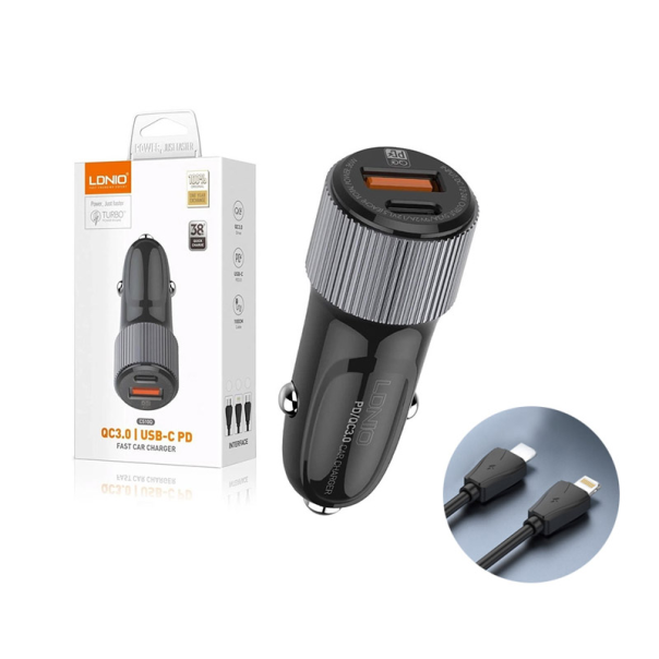 Auto punjač LDNIO C510Q PD/ QC3.0 38W (total) Type-C na iPhone Lightning kabel crni - 600651